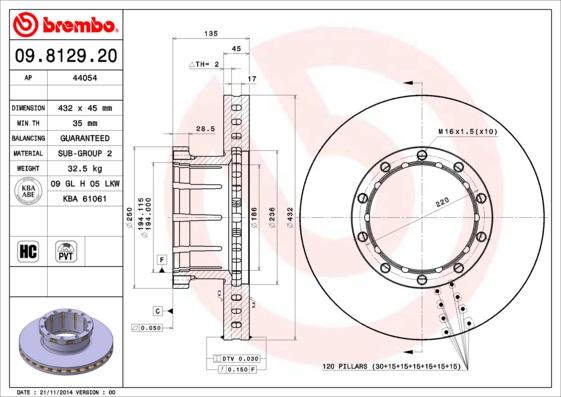 Brembo 09.8129.20 - Bremžu diski autodraugiem.lv