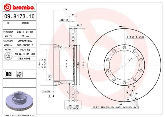 Brembo 09.8173.10 - Bremžu diski autodraugiem.lv