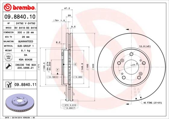 Brembo 09.8840.10 - Bremžu diski autodraugiem.lv