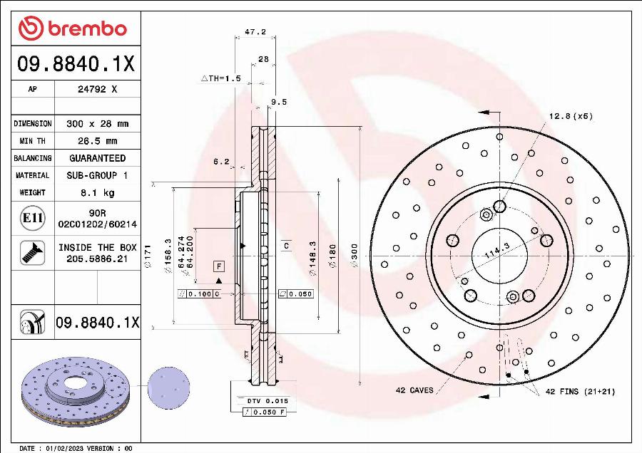 Brembo 09.8840.1X - Bremžu diski autodraugiem.lv