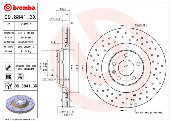 Brembo 09.8841.3X - Bremžu diski autodraugiem.lv