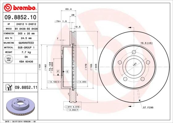 Brembo 09.8852.11 - Bremžu diski autodraugiem.lv