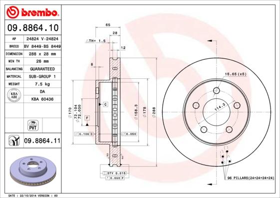 Brembo 09.8864.11 - Bremžu diski autodraugiem.lv