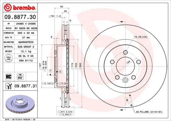 Brembo 09.8877.30 - Bremžu diski autodraugiem.lv