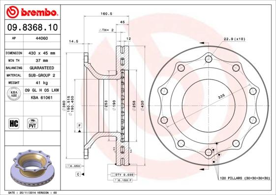 Brembo 09.8368.10 - Bremžu diski autodraugiem.lv