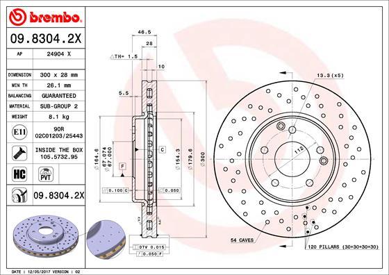 Brembo 09.8304.2X - Bremžu diski autodraugiem.lv