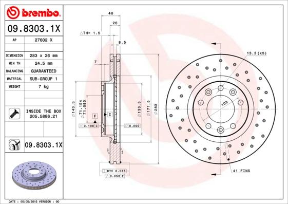 Brembo 09.8303.1X - Bremžu diski autodraugiem.lv