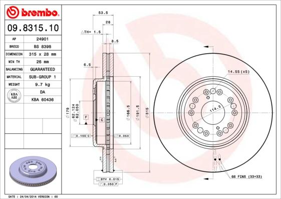 Brembo 09.8315.10 - Bremžu diski autodraugiem.lv