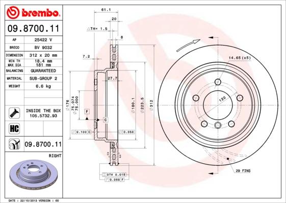 Brembo 09.8700.11 - Bremžu diski autodraugiem.lv