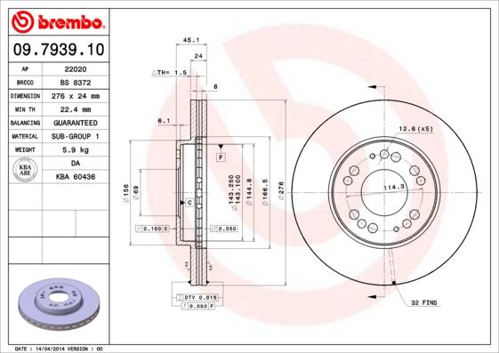 Brembo 09.7939.10 - Bremžu diski autodraugiem.lv