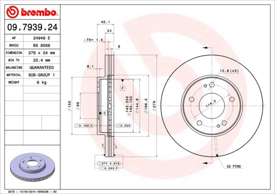 Brembo 09.7939.24 - Bremžu diski autodraugiem.lv