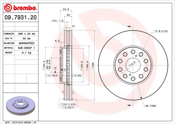 Brembo 09.7931.20 - Bremžu diski autodraugiem.lv