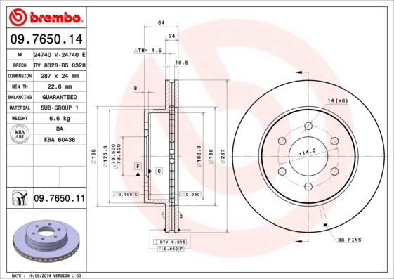 Brembo 09.7650.14 - Bremžu diski autodraugiem.lv