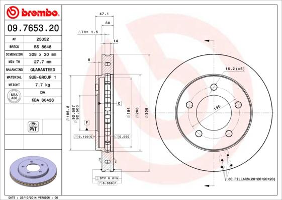 Brembo 09.7653.20 - Bremžu diski autodraugiem.lv