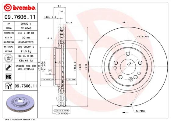 Brembo 09.7606.11 - Bremžu diski autodraugiem.lv