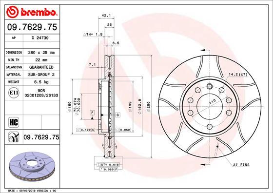 Brembo 09.7629.75 - Bremžu diski autodraugiem.lv