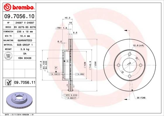 Brembo 09.7056.10 - Bremžu diski autodraugiem.lv