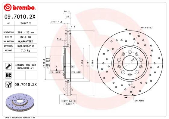 Brembo 09.7010.2X - Bremžu diski autodraugiem.lv