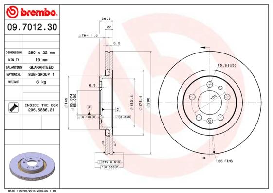 Brembo 09.7012.30 - Bremžu diski autodraugiem.lv