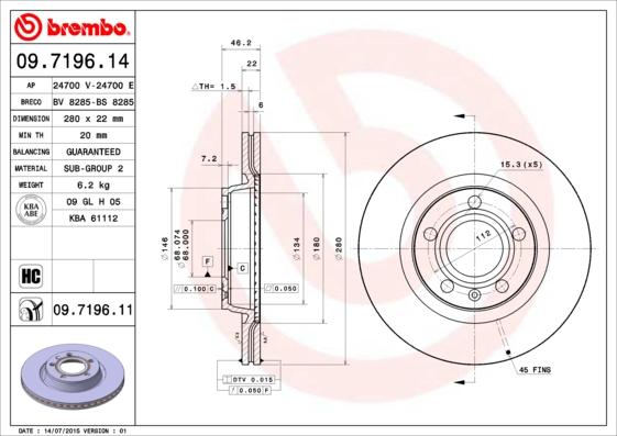 Brembo 09.7196.11 - Bremžu diski autodraugiem.lv