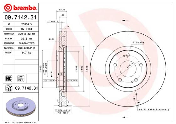 Brembo 09.7142.31 - Bremžu diski autodraugiem.lv