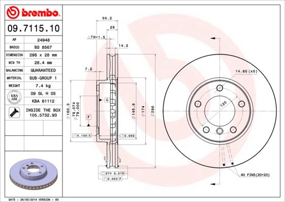 Brembo 09.7115.10 - Bremžu diski autodraugiem.lv