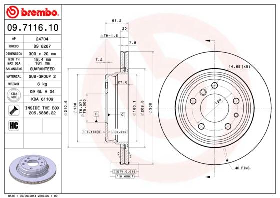 Brembo 09.7116.10 - Bremžu diski autodraugiem.lv