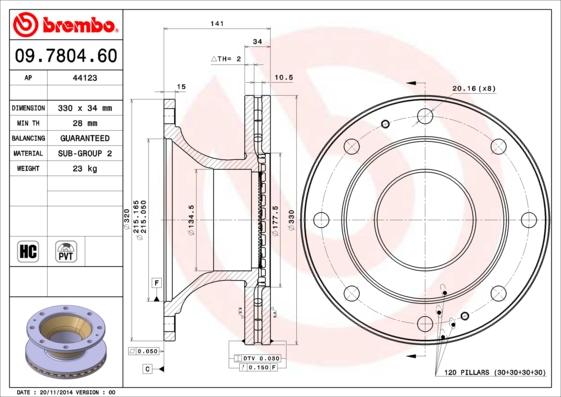 Brembo 09.7804.60 - Bremžu diski autodraugiem.lv