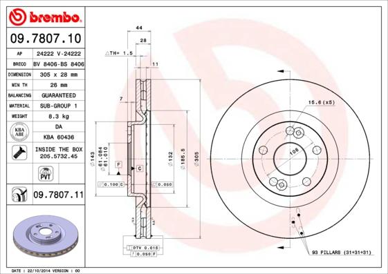 Brembo 09.7807.10 - Bremžu diski autodraugiem.lv