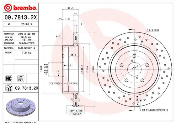 Brembo 09.7813.2X - Bremžu diski autodraugiem.lv