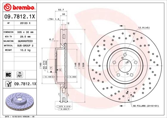 Brembo 09.7812.1X - Bremžu diski autodraugiem.lv