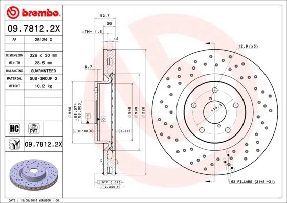 Brembo 09.7812.2X - Bremžu diski autodraugiem.lv