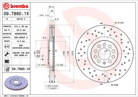 Brembo 09.7880.1X - Bremžu diski autodraugiem.lv