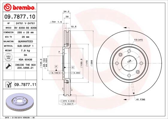 Brembo 09.7877.11 - Bremžu diski autodraugiem.lv