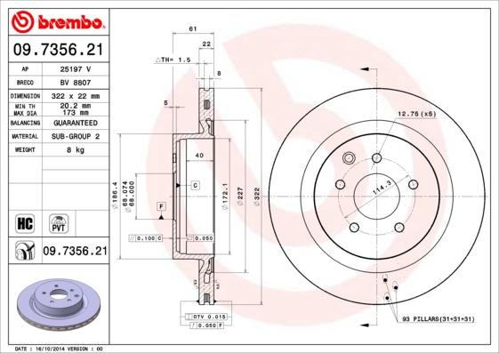 Brembo 09.7356.21 - Bremžu diski autodraugiem.lv