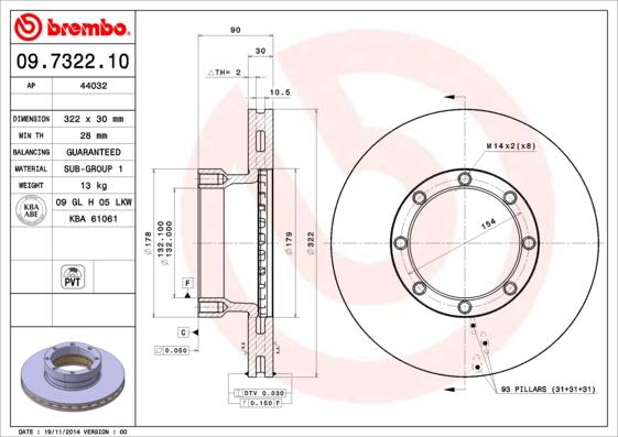 Brembo 09.7322.10 - Bremžu diski autodraugiem.lv