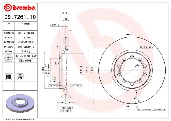 Brembo 09.7261.10 - Bremžu diski autodraugiem.lv