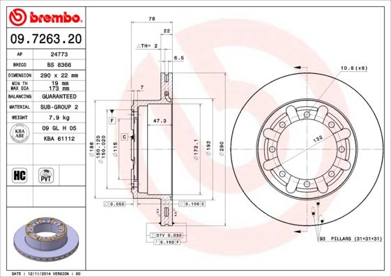 Brembo 09.7263.20 - Bremžu diski autodraugiem.lv