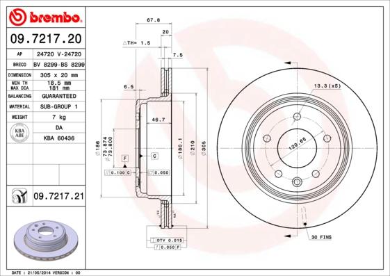 Brembo 09.7217.20 - Bremžu diski autodraugiem.lv