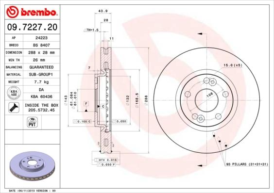 Brembo 09.7227.20 - Bremžu diski autodraugiem.lv