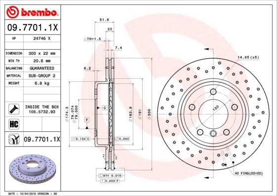 Brembo 09.7701.1X - Bremžu diski autodraugiem.lv