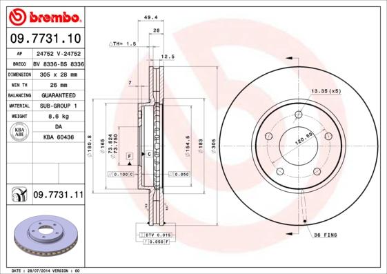 Brembo 09.7731.11 - Bremžu diski autodraugiem.lv