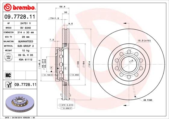 Brembo 09.7728.11 - Bremžu diski autodraugiem.lv