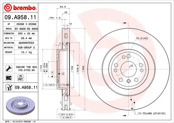 Brembo 09.A958.11 - Bremžu diski autodraugiem.lv