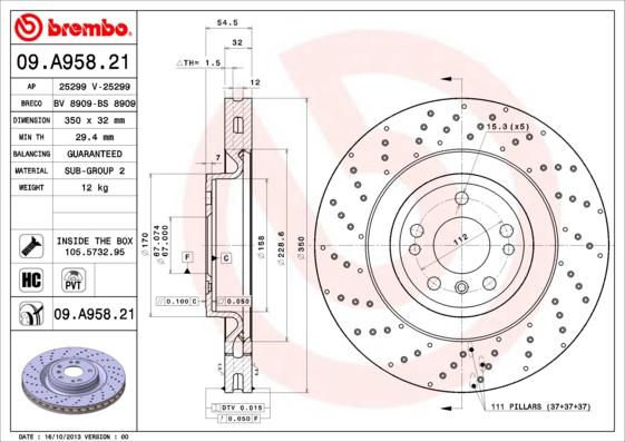 Brembo 09.A958.21 - Bremžu diski autodraugiem.lv