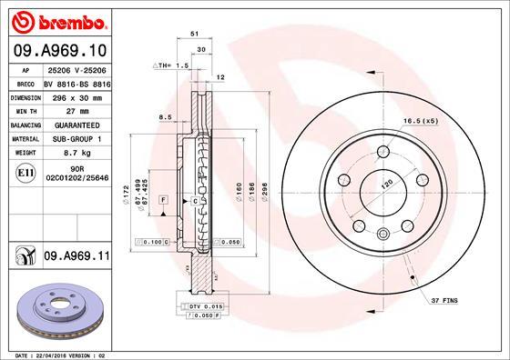 Brembo 09.A969.10 - Bremžu diski autodraugiem.lv