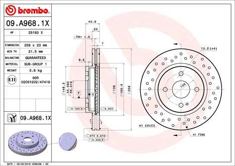 Brembo 09.A968.1X - Bremžu diski autodraugiem.lv