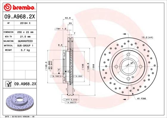 Brembo 09.A968.2X - Bremžu diski autodraugiem.lv