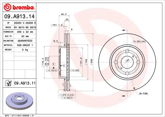 Brembo 09.A913.14 - Bremžu diski autodraugiem.lv