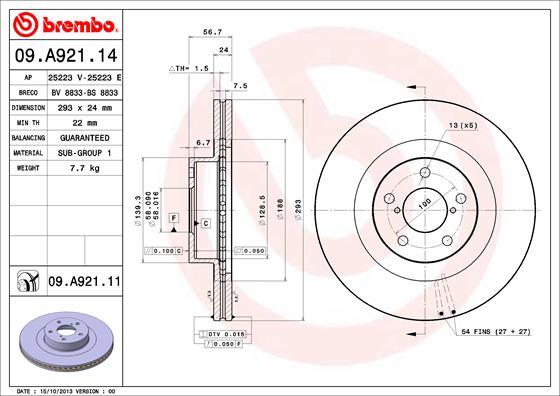 Brembo 09.A921.11 - Bremžu diski autodraugiem.lv